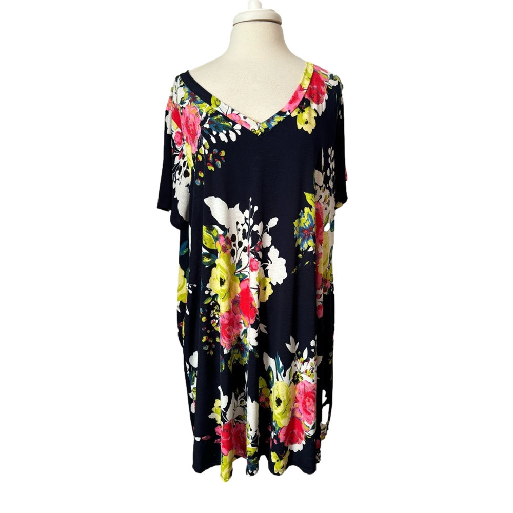 Women's 3X Cottagecore Colorful Floral Short Sleeve Tunic Dress Travel Boho